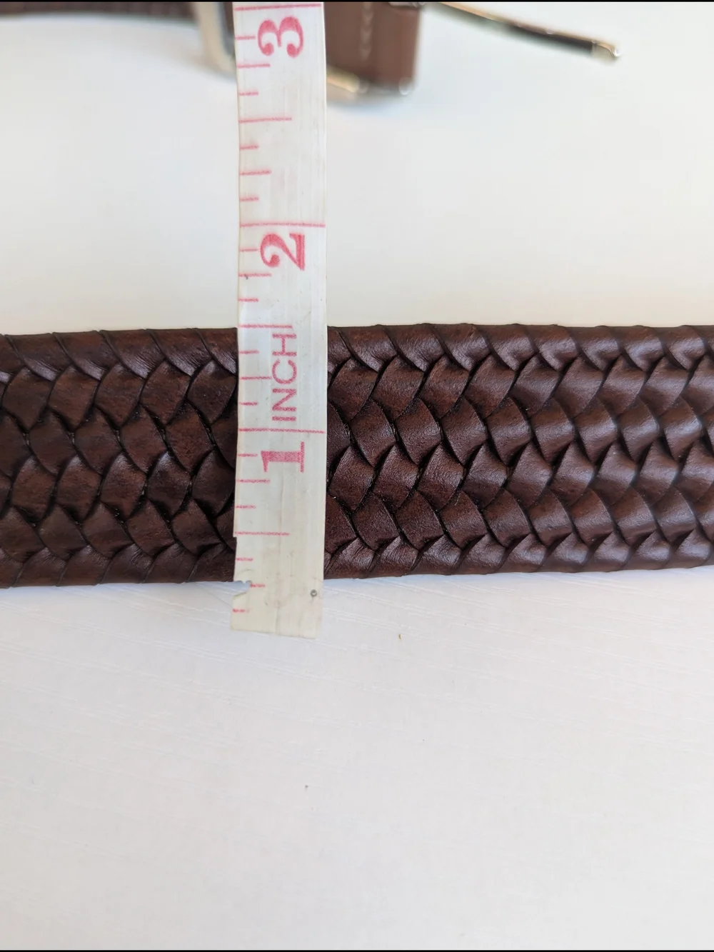 Men's Woven Brown Leather Belt with Polished Silver Buckle
